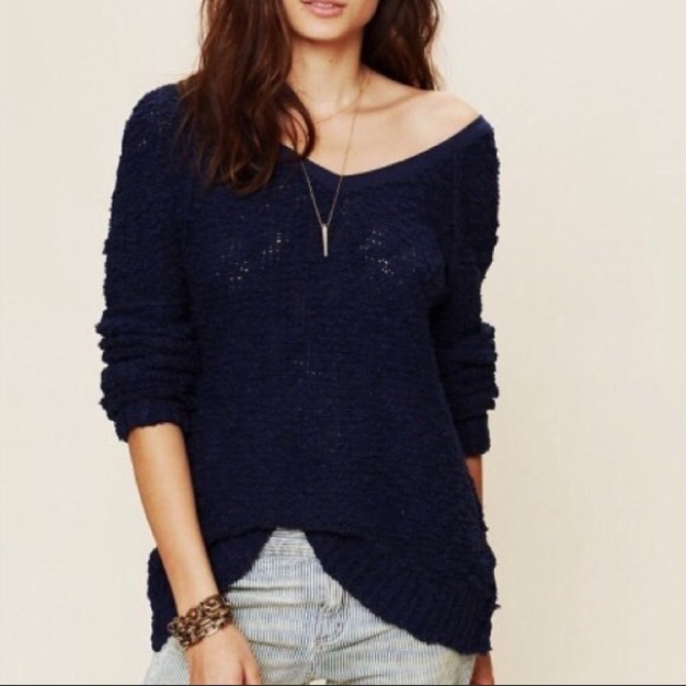 Free People Songbird Sweater in Navy